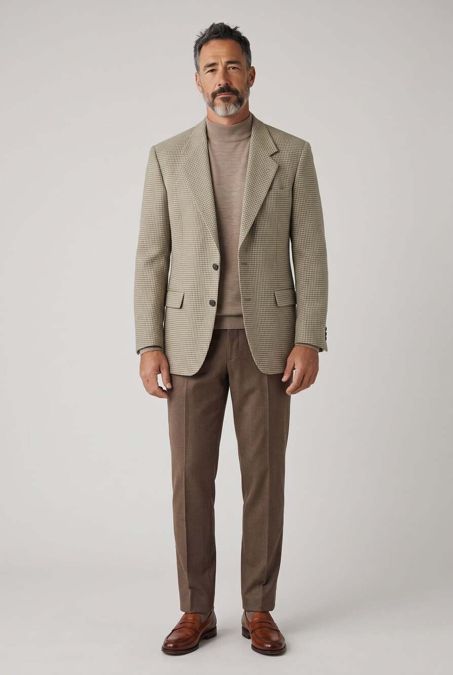 Bachrach Sport Coat Size 42L Beige Houndstooth Blazer Jacket